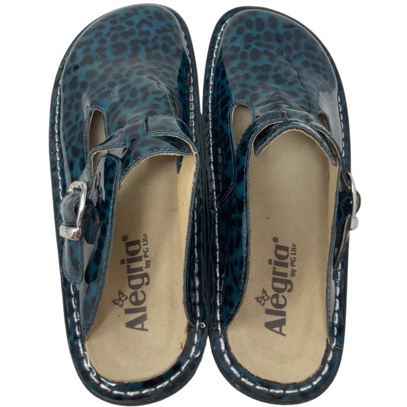 Alegria Black and Blue Leopard Print Mules - Picture 2 of 10